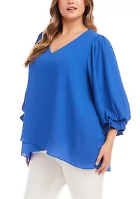 Plus Layered Sleeve Asymmetric Top