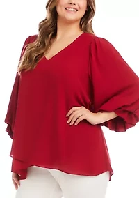Plus Layered Sleeve Asymmetric Top