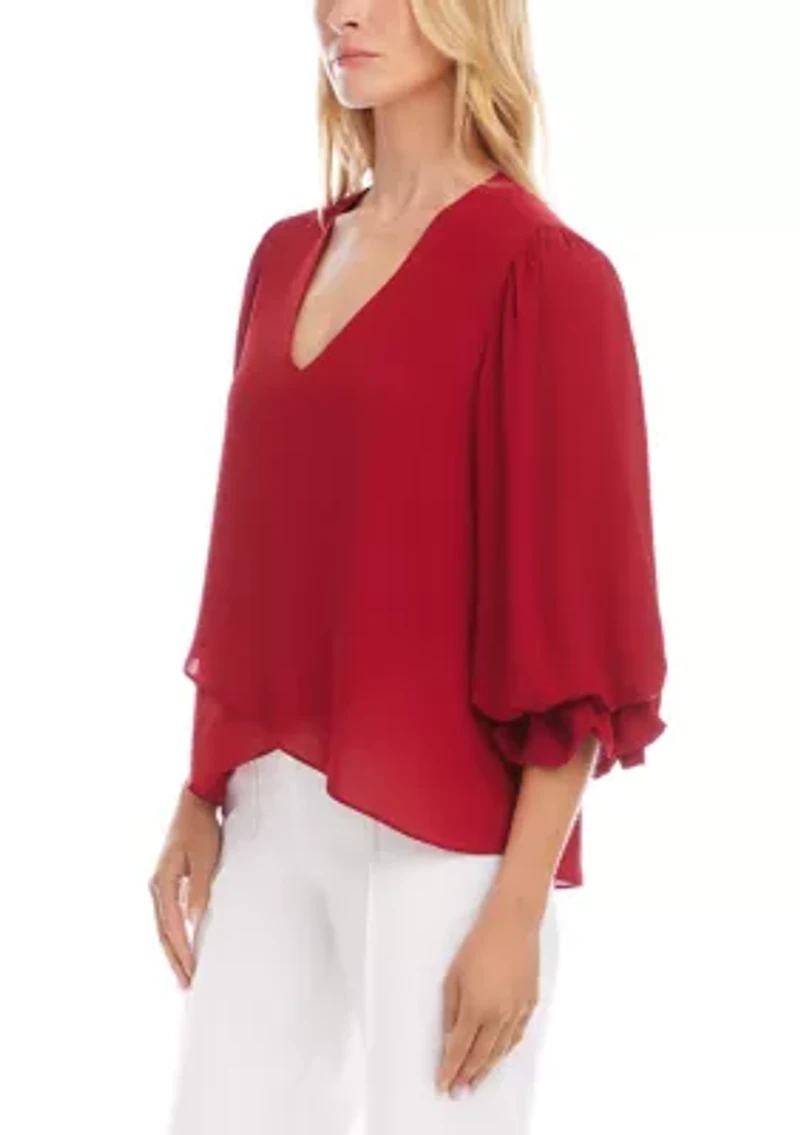 Women's Layered Sleeve Asymmetric Top