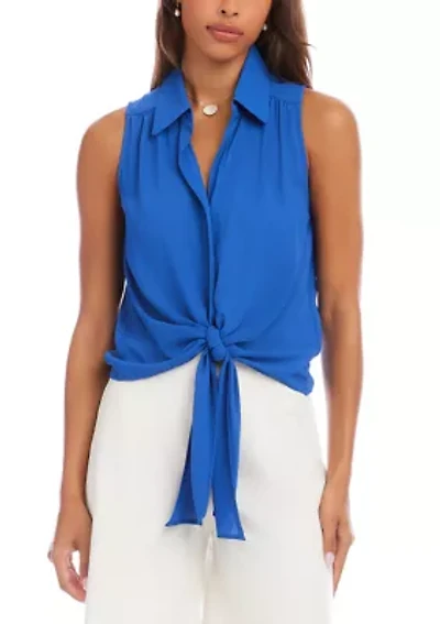 Petite Sleeveless Tie-Front Top