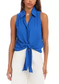 Petite Sleeveless Tie-Front Top