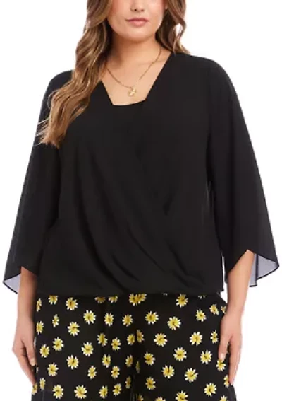 Plus Bracelet Sleeve Drape Front Crossover Top