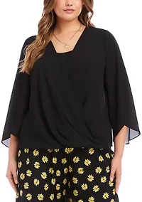 Plus Bracelet Sleeve Drape Front Crossover Top
