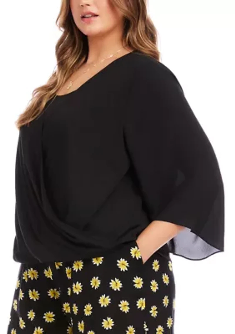 Plus Bracelet Sleeve Drape Front Crossover Top