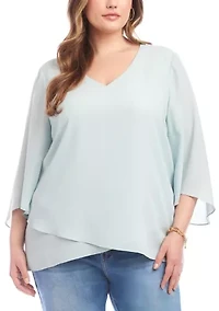 Plus Bracelet Sleeve Asymmetric Top