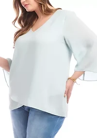 Plus Bracelet Sleeve Asymmetric Top