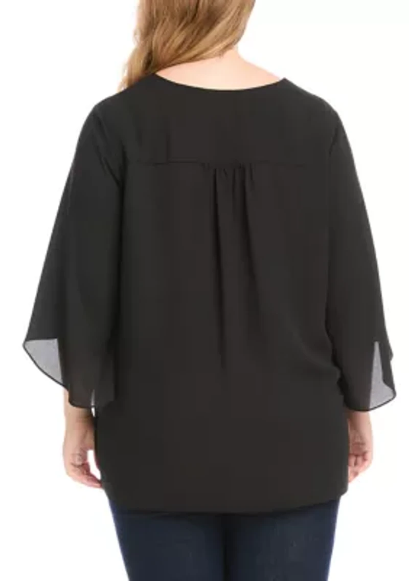 Plus Flare Sleeve V-Neck Top