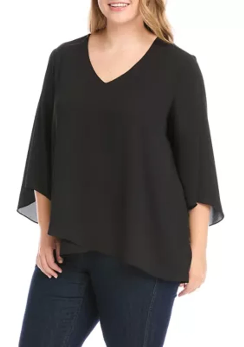 Plus Flare Sleeve V-Neck Top