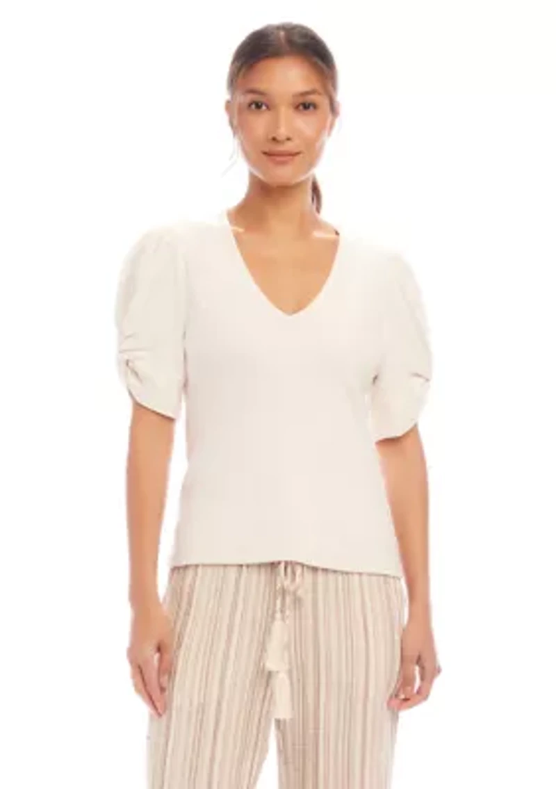 Petite Ribbed Twist Sleeve Top