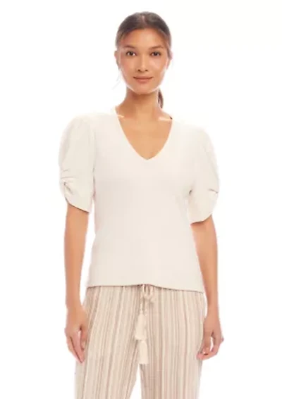 Petite Ribbed Twist Sleeve Top