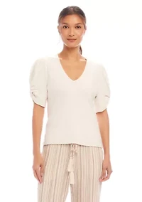 Petite Ribbed Twist Sleeve Top
