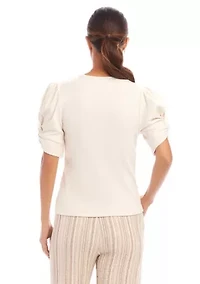 Petite Ribbed Twist Sleeve Top