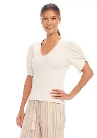 Petite Ribbed Twist Sleeve Top