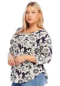 Plus 3/4 Sleeve Shirttail Top