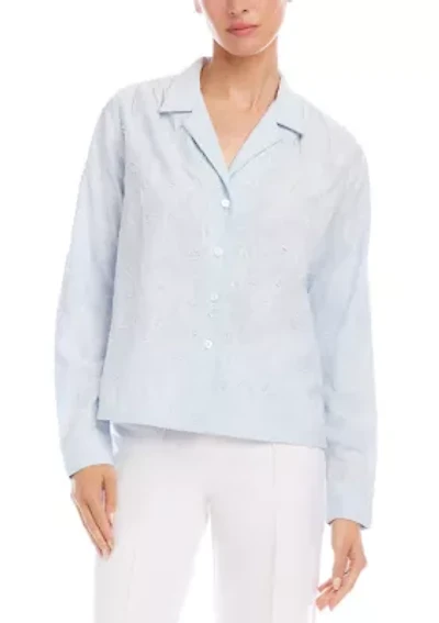 Women's Stripe Long Sleeve Embellished Button-Up Shirt