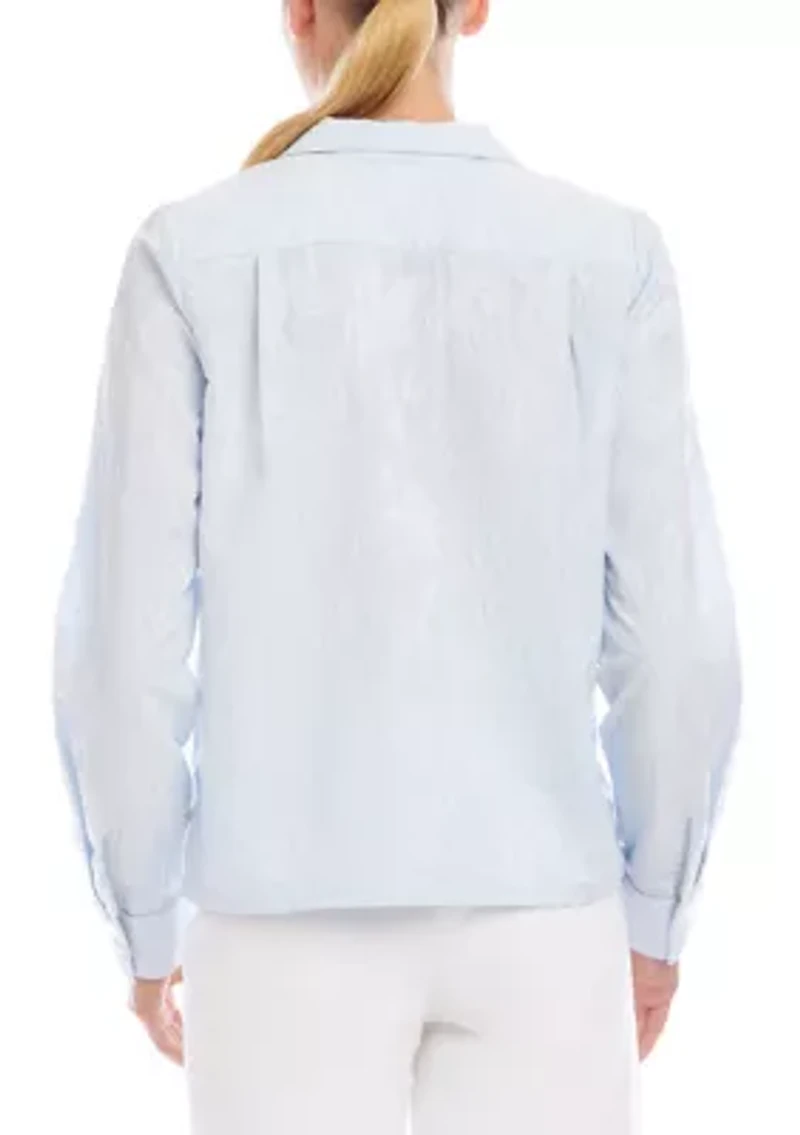 Women's Stripe Long Sleeve Embellished Button-Up Shirt