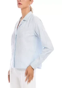 Women's Stripe Long Sleeve Embellished Button-Up Shirt