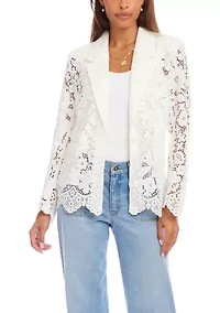 Petite Floral Lace Scallop Edge Blazer