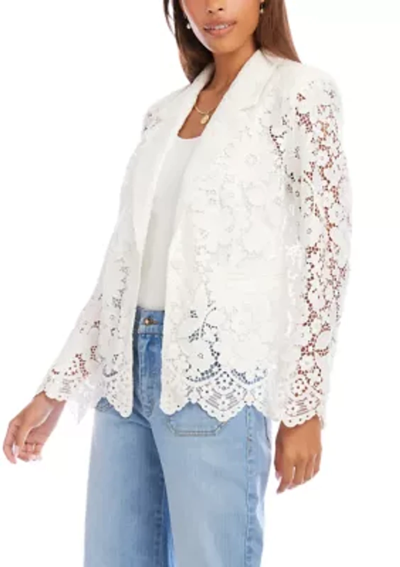 Petite Floral Lace Scallop Edge Blazer