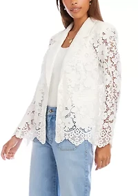 Petite Floral Lace Scallop Edge Blazer
