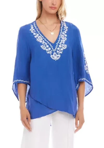 Women's Bracelet Sleeve Embroidered Asymmetric Top