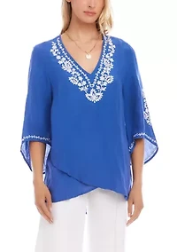 Women's Bracelet Sleeve Embroidered Asymmetric Top