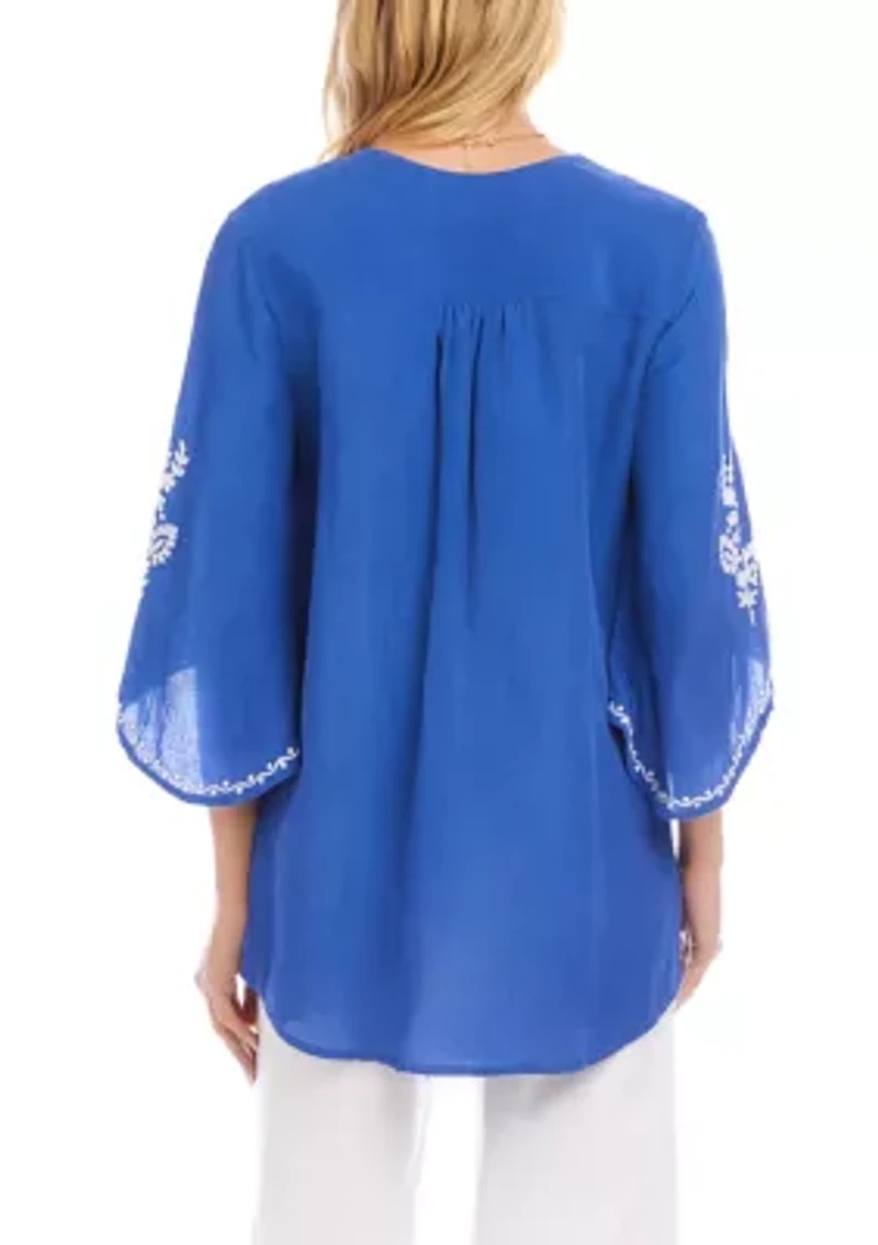 Women's Bracelet Sleeve Embroidered Asymmetric Top
