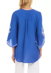 Women's Bracelet Sleeve Embroidered Asymmetric Top