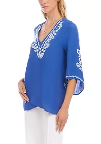 Women's Bracelet Sleeve Embroidered Asymmetric Top