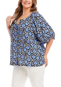 Plus Puff Sleeve Peasant Top