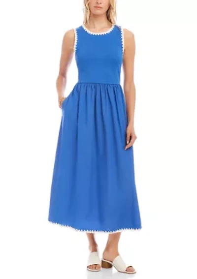 Petite Sleeveless Edge Stitch Contrast Midi Dress