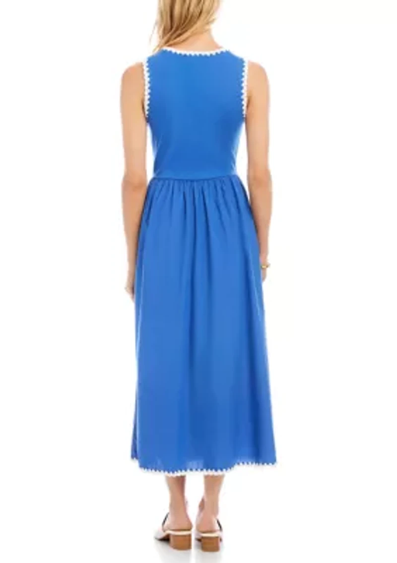 Petite Sleeveless Edge Stitch Contrast Midi Dress