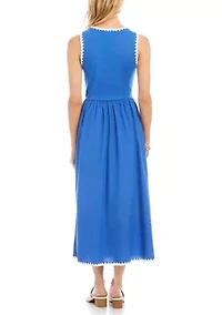 Petite Sleeveless Edge Stitch Contrast Midi Dress