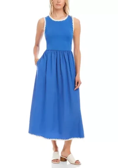 Women's Sleeveless Edge Stitch Contrast Midi Dress