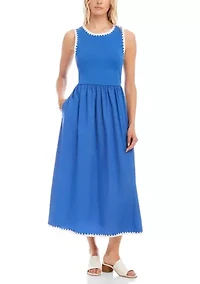 Women's Sleeveless Edge Stitch Contrast Midi Dress