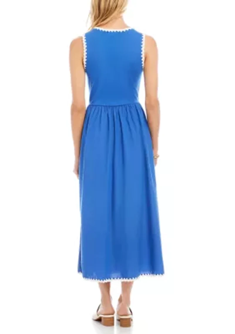 Women's Sleeveless Edge Stitch Contrast Midi Dress