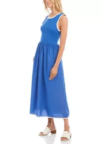 Women's Sleeveless Edge Stitch Contrast Midi Dress