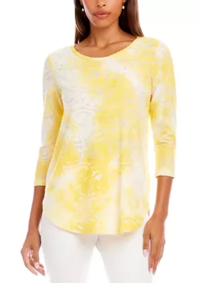 Women's 3/4 Sleeve Burnout Shirttail Top