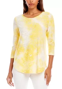 Women's 3/4 Sleeve Burnout Shirttail Top