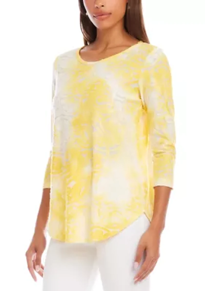 Women's 3/4 Sleeve Burnout Shirttail Top