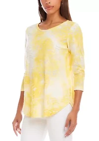 Women's 3/4 Sleeve Burnout Shirttail Top
