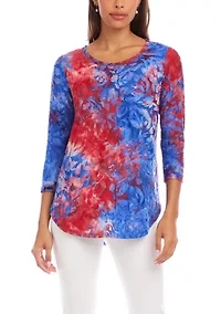 Women's 3/4 Sleeve Burnout Shirttail Top