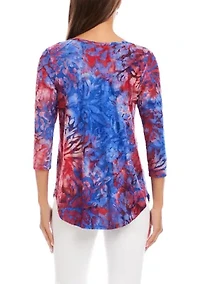 Women's 3/4 Sleeve Burnout Shirttail Top