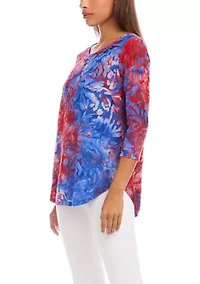 Women's 3/4 Sleeve Burnout Shirttail Top
