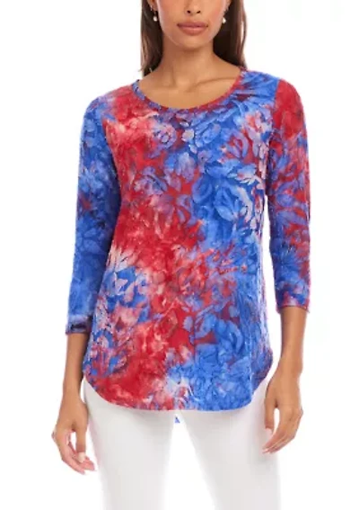 Petite Short Sleeve Burnout Shirttail Top