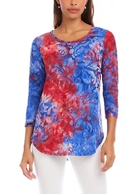 Petite Short Sleeve Burnout Shirttail Top