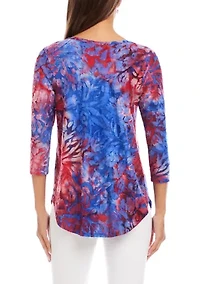 Petite Short Sleeve Burnout Shirttail Top