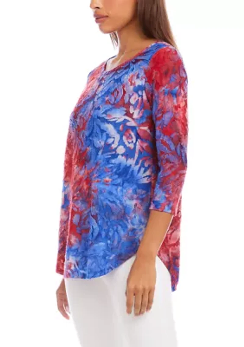Petite Short Sleeve Burnout Shirttail Top