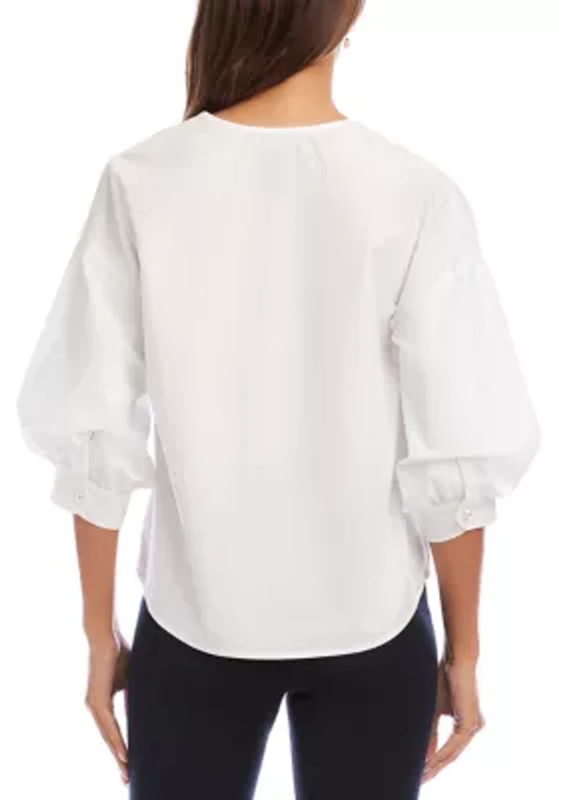 Women's Lantern Sleeve Pearl Button Top
