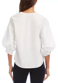 Women's Lantern Sleeve Pearl Button Top